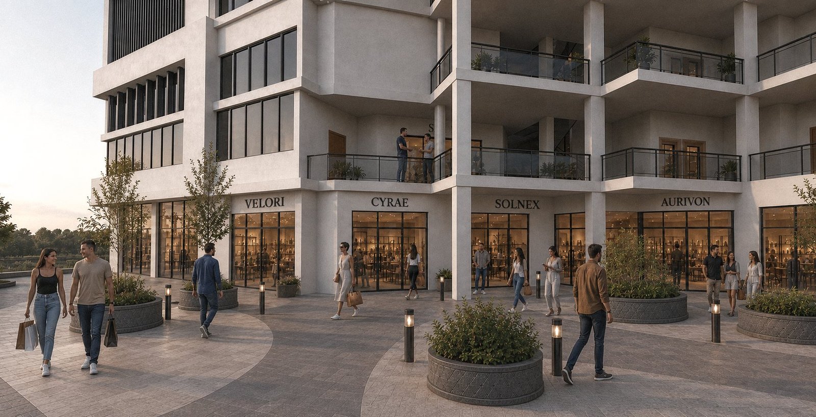 Solo’s landscaped open-air corner plaza